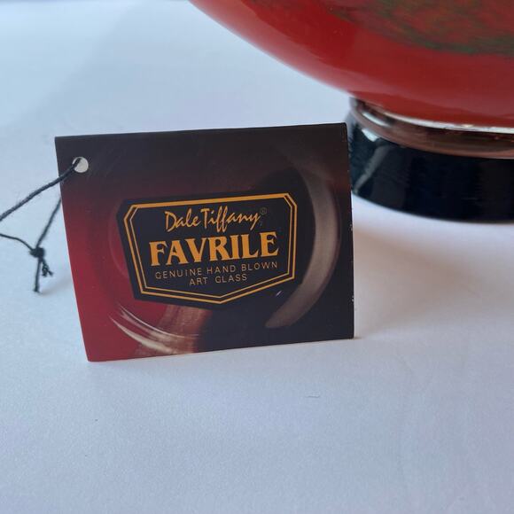 Dale Tiffany Hand Blown Art Glass Vintage Vase 7” Orange Green Yellow Decor - Picture 2 of 9